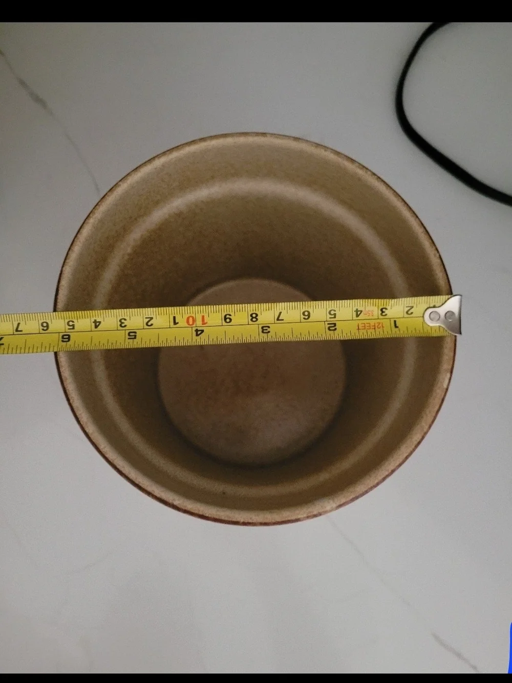 Pottery Canister with Brown Rim and Beige Body
